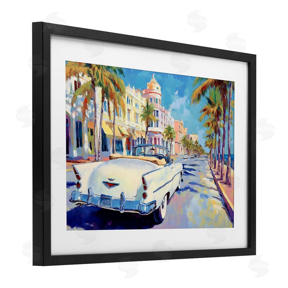Franklyn Gregory Vintage Convertible Boulevard Black Framed Print Under Glass with White Mat Wall Art