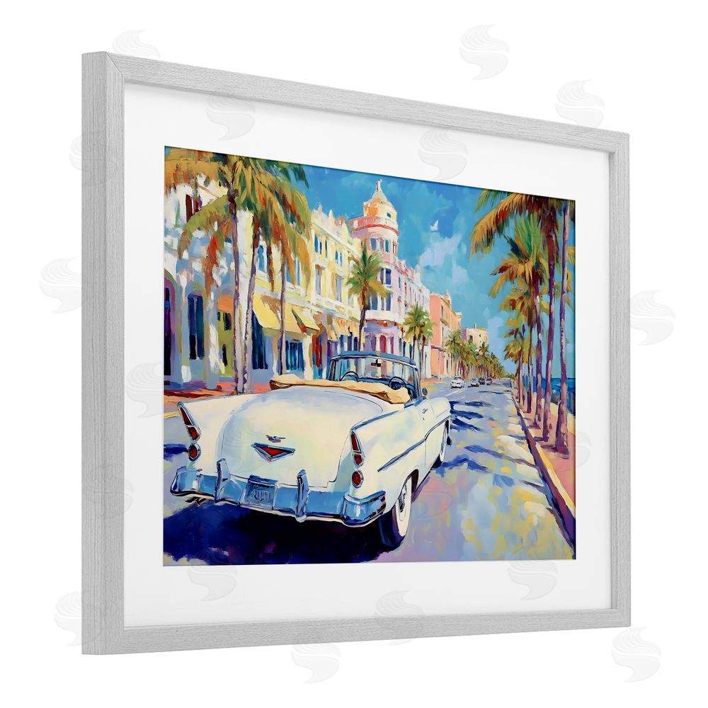 Franklyn Gregory Vintage Convertible Boulevard Gray Framed Print Under Glass with White Mat Wall Art