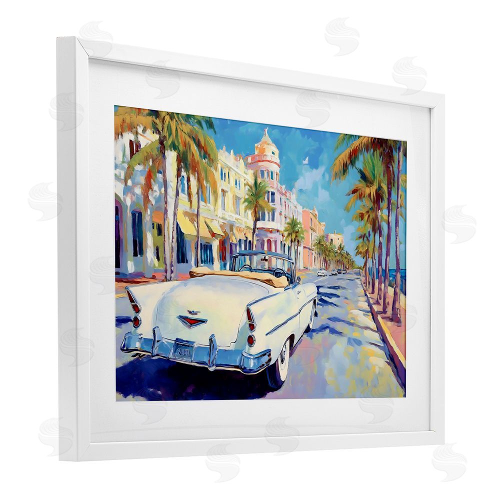Franklyn Gregory Vintage Convertible Boulevard White Framed Print Under Glass with Mat Wall Art
