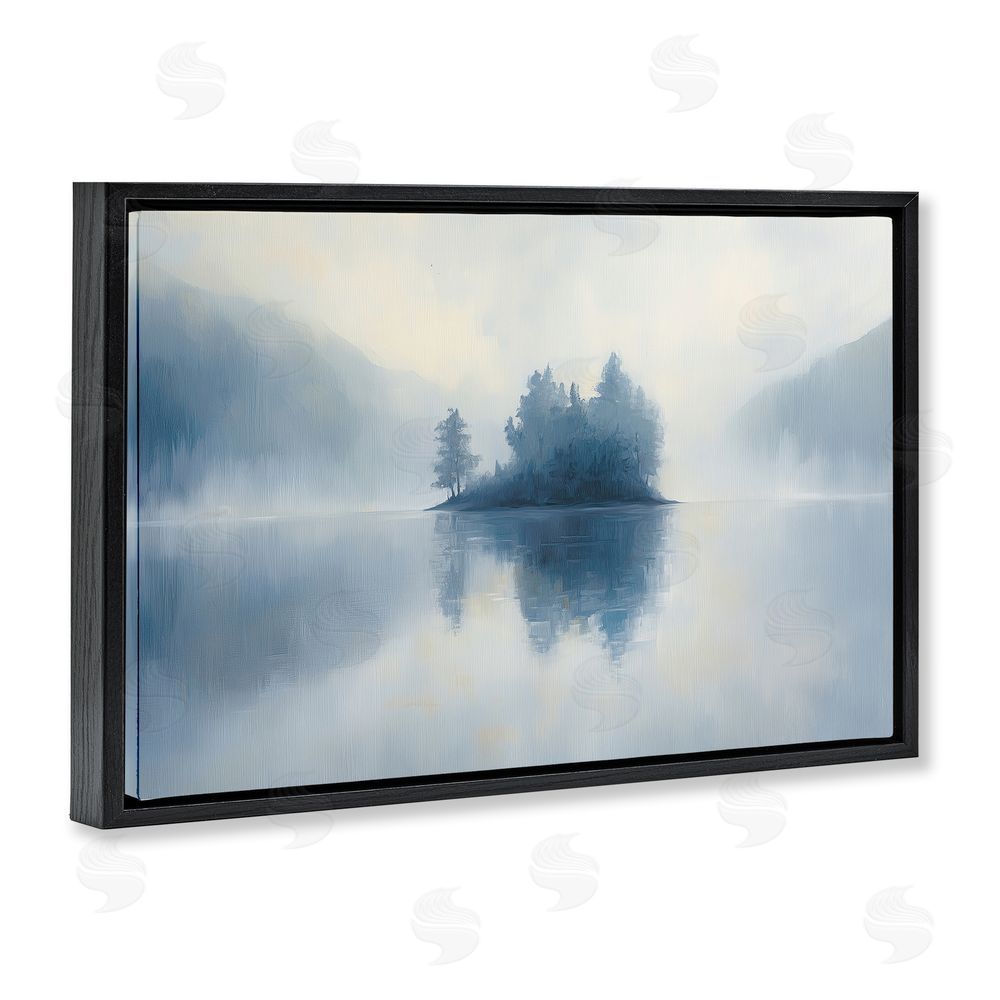 Gina Kelly Blue Misty Island Landscape Black Floating Frame Canvas Wall Art Print