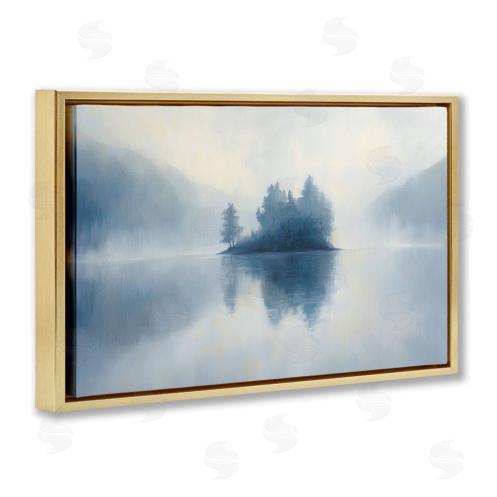 Gina Kelly Blue Misty Island Landscape Gold Floating Frame Canvas Wall Art Print