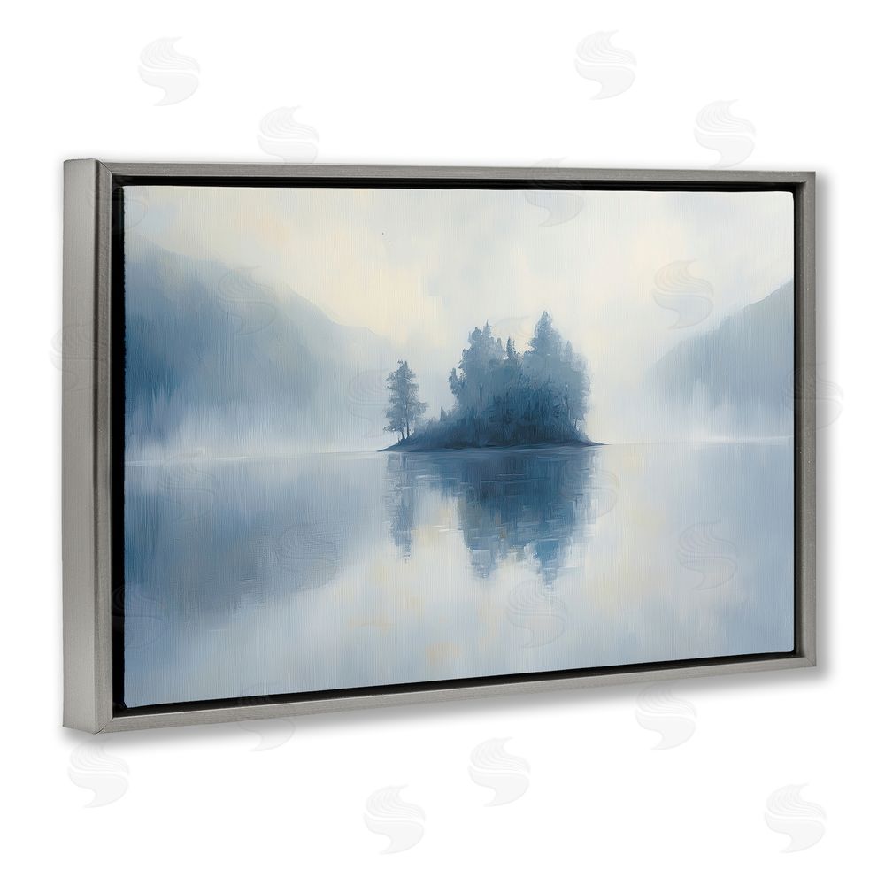 Gina Kelly Blue Misty Island Landscape Gray Floating Frame Canvas Wall Art Print