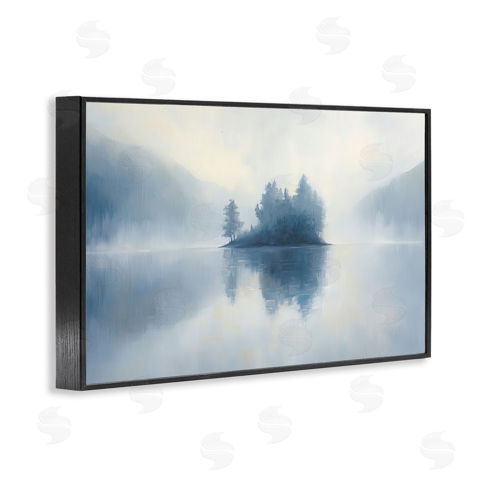 Gina Kelly Blue Misty Island Landscape Black Framed Giclee Wall Art Print