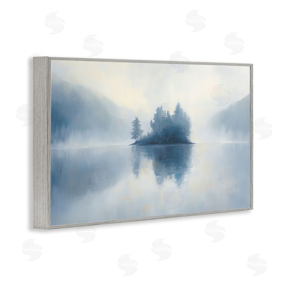 Gina Kelly Blue Misty Island Landscape Gray Framed Giclee Wall Art Print