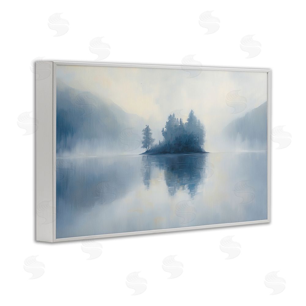 Gina Kelly Blue Misty Island Landscape White Framed Giclee Wall Art Print