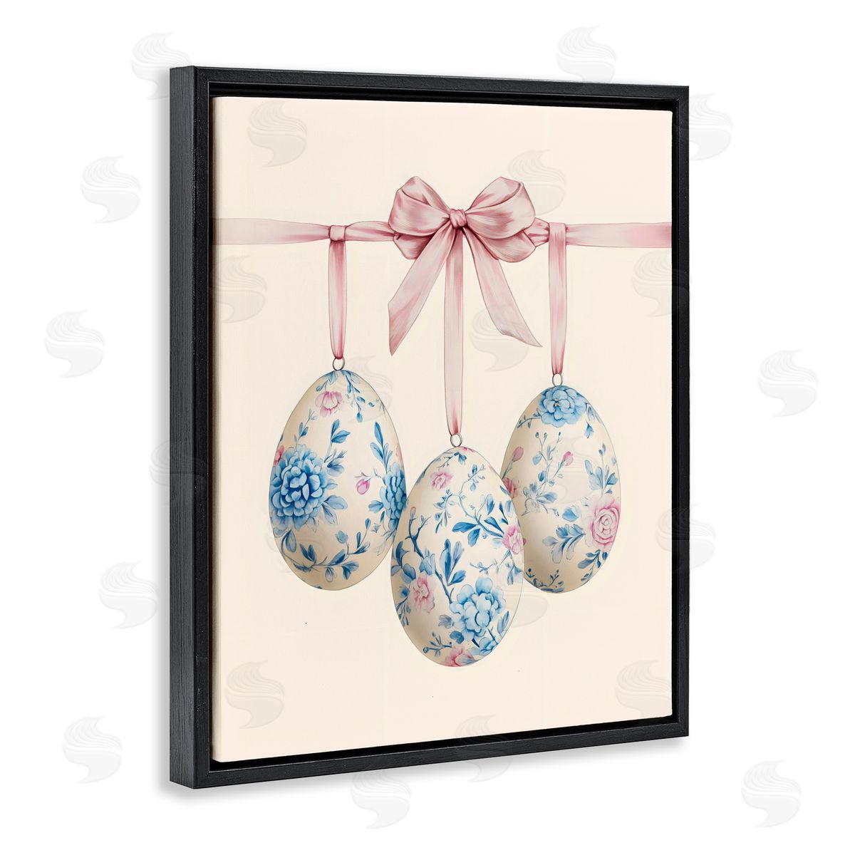 Arlington Prints Floral Coquette Easter Eggs Black Floating Frame Canvas Wall Art Print