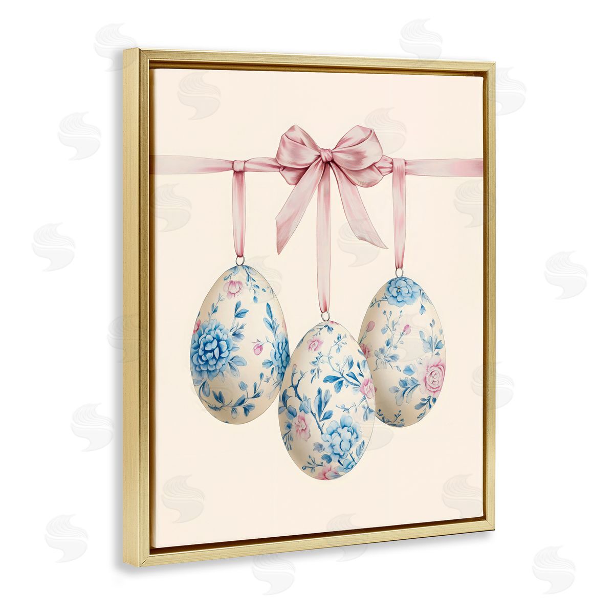 Arlington Prints Floral Coquette Easter Eggs Gold Floating Frame Canvas Art Print