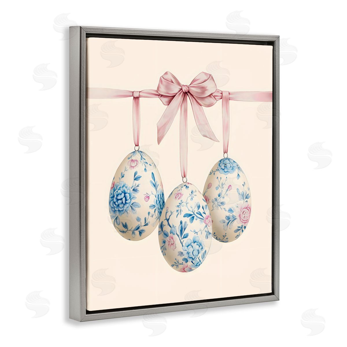 Arlington Prints Floral Coquette Easter Eggs Gray Floating Frame Canvas Art Print