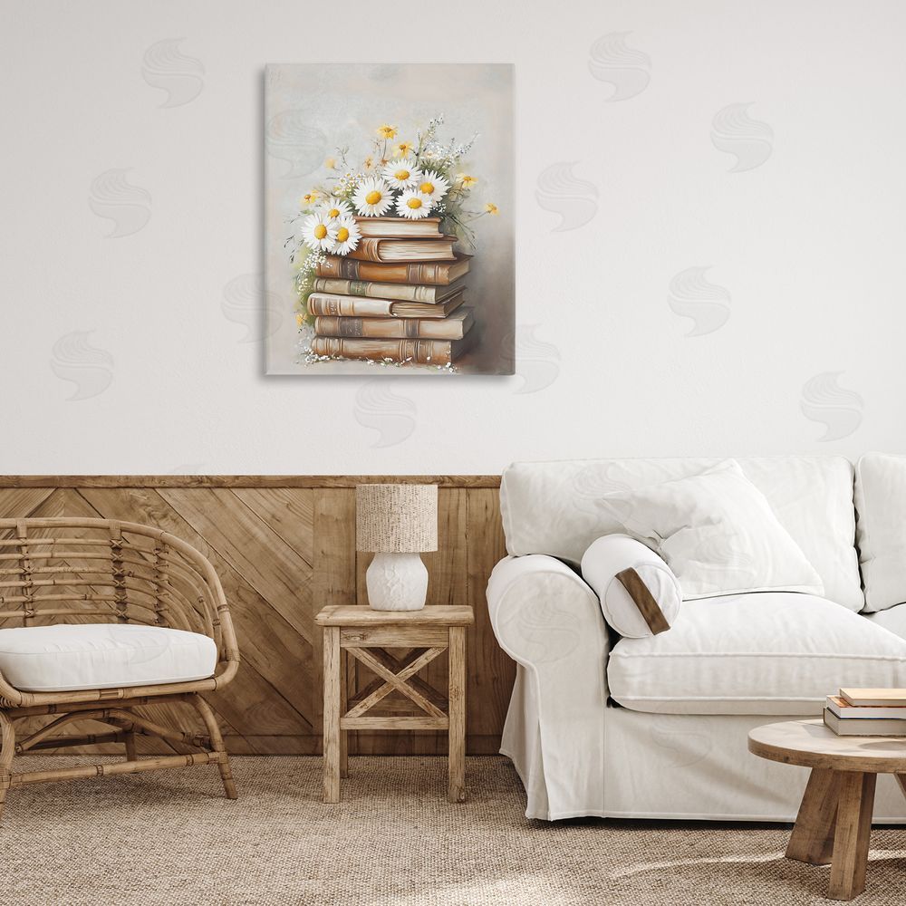 Arlington Prints Book Stack with Daisies Printed Wall Art in Room