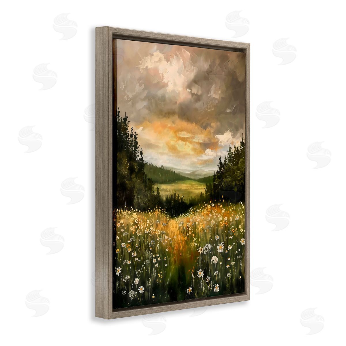 Creative Studio Clouded Daisy Path Brown Floating Frame Canvas Art Print