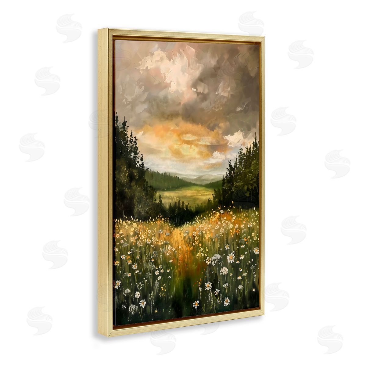 Creative Studio Clouded Daisy Path Gold Floating Frame Canvas Art Print