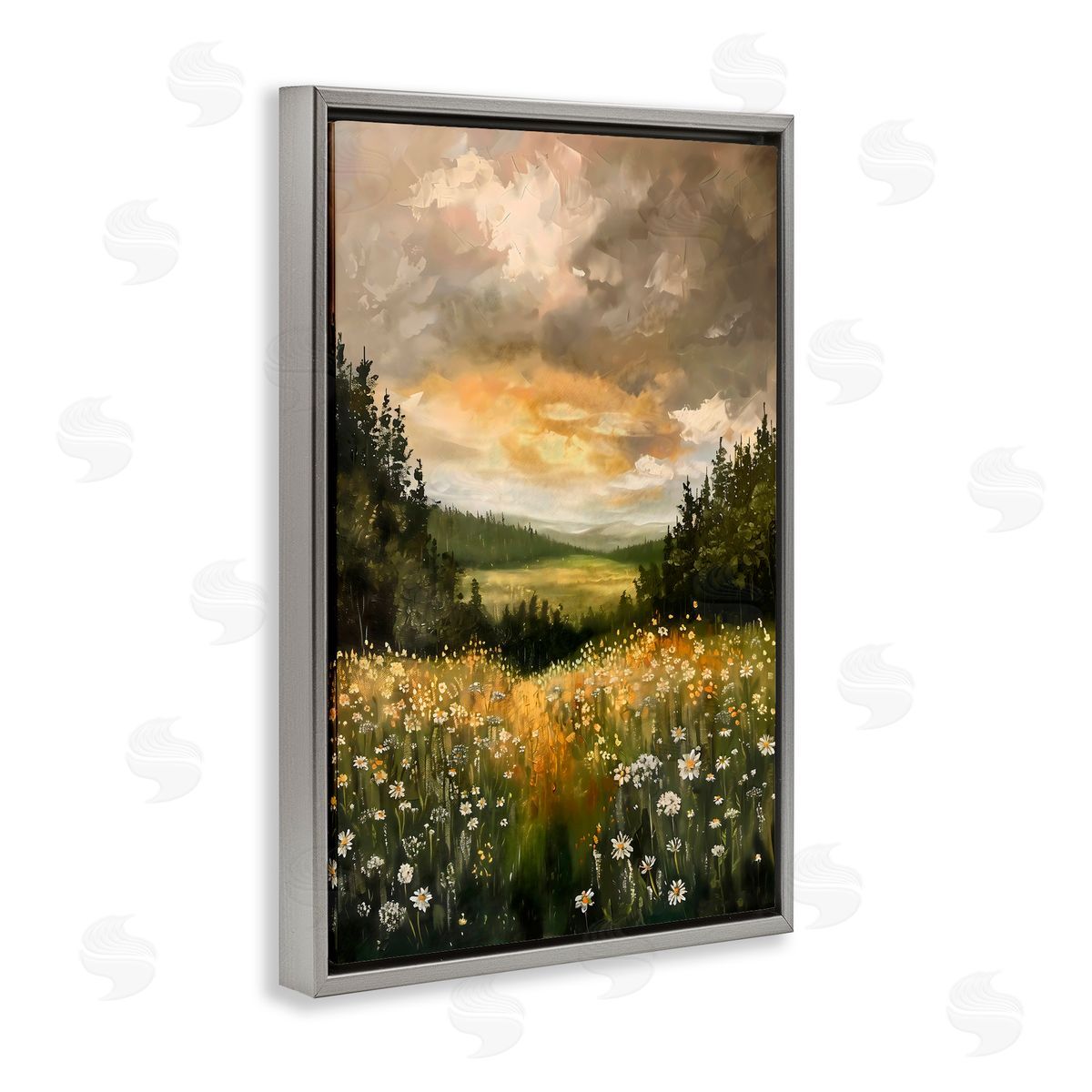 Creative Studio Clouded Daisy Path Gray Floating Frame Canvas Art Print