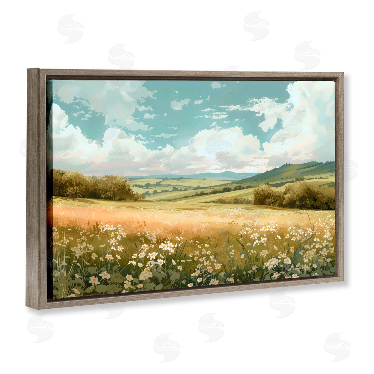 Creative Studio Scenic Daisy Valley Brown Floating Frame Canvas Art Print