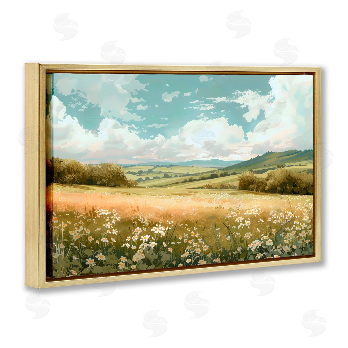 Creative Studio Scenic Daisy Valley Gold Floating Frame Canvas Art Print