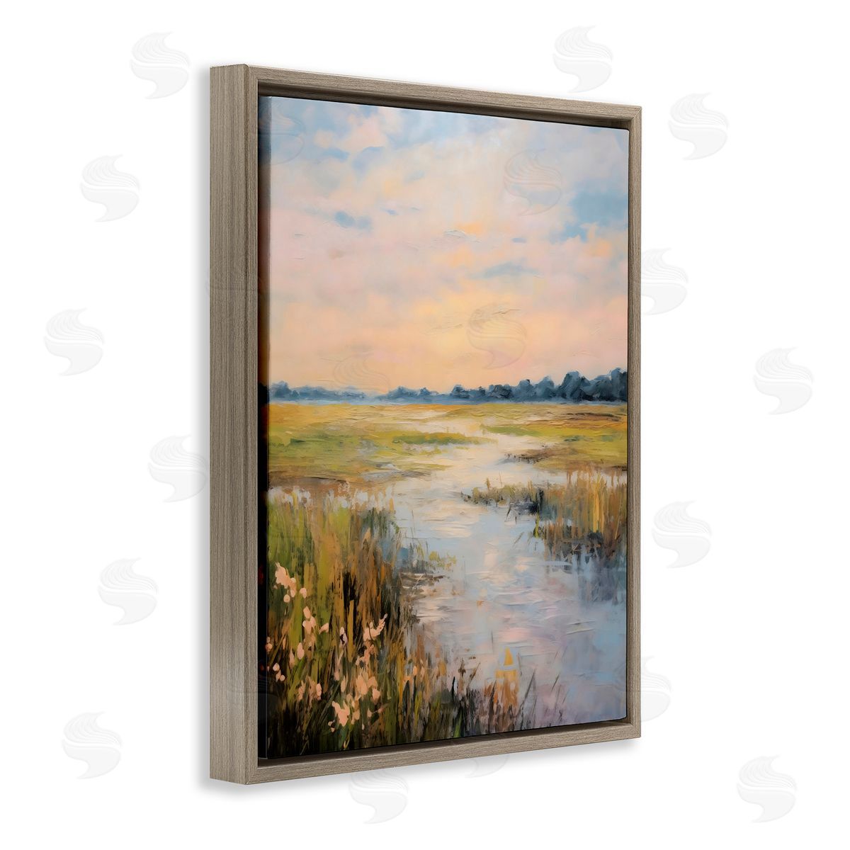 Creative Studio Summer Marsh Stream Brown Floating Frame Canvas Art Print