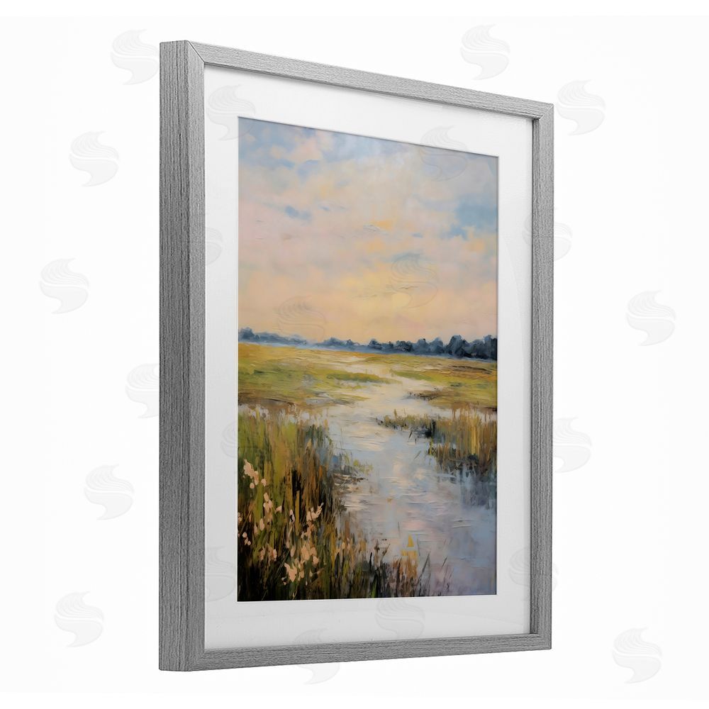 Creative Studio Summer Marsh Stream Gray Framed Print Under Glass Art