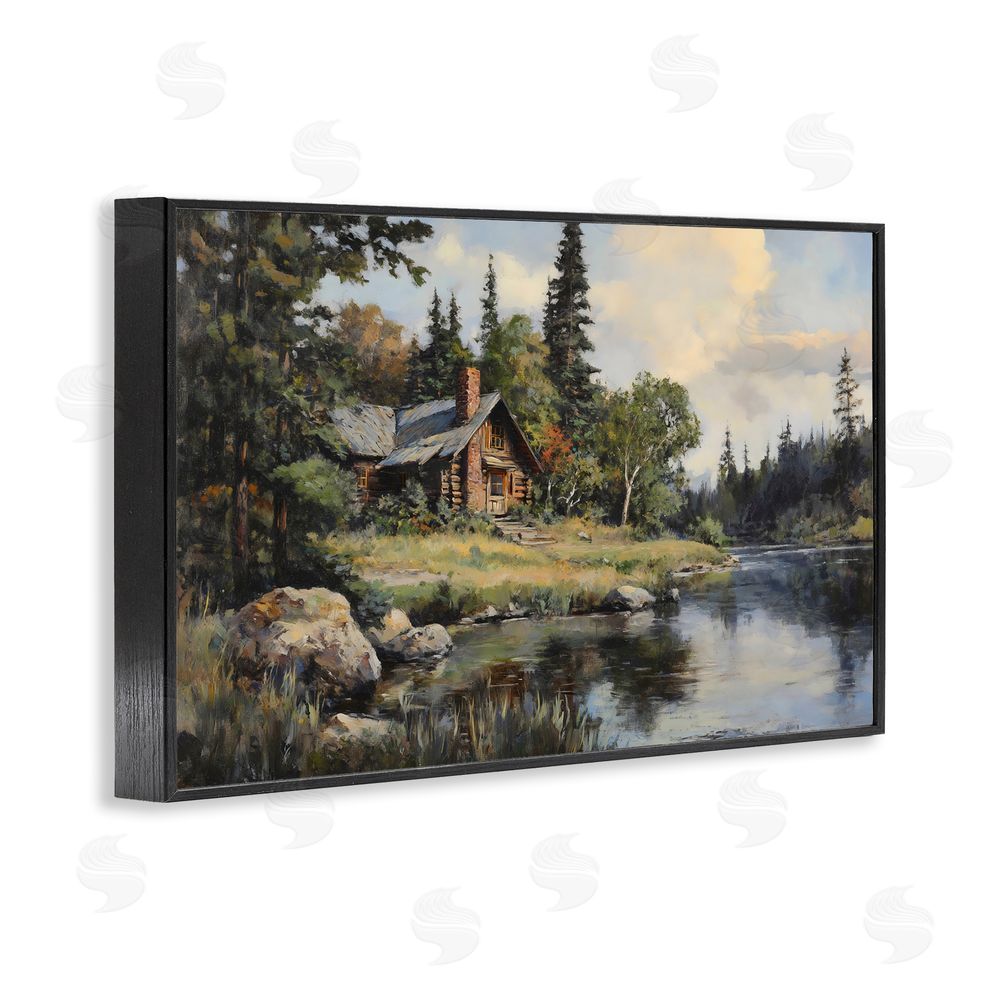 Franklyn Gregory Creek Cabin Woodland View Black Framed Giclee Wall Art Print