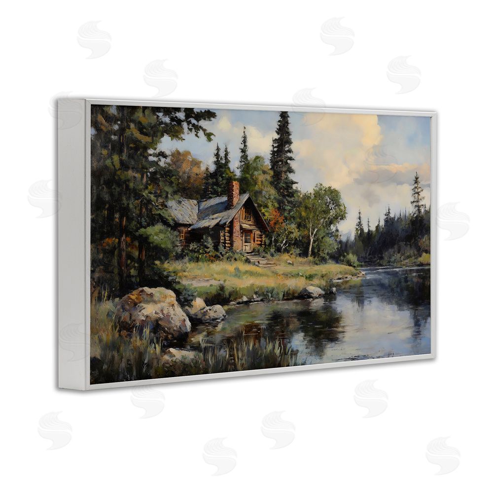 Franklyn Gregory Creek Cabin Woodland View White Framed Giclee Wall Art Print