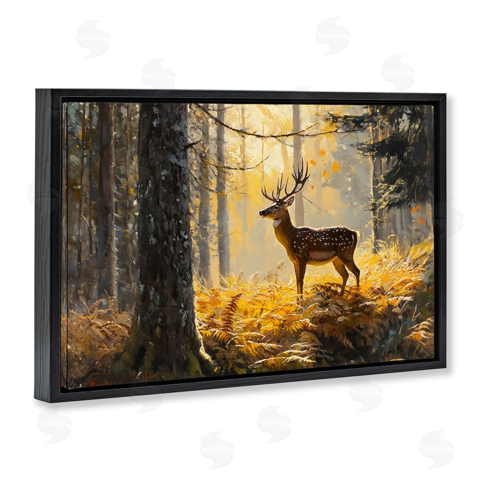 Franklyn Gregory Spotted Stag in Autumn Wilderness Black Floating Frame Canvas Wall Art Print