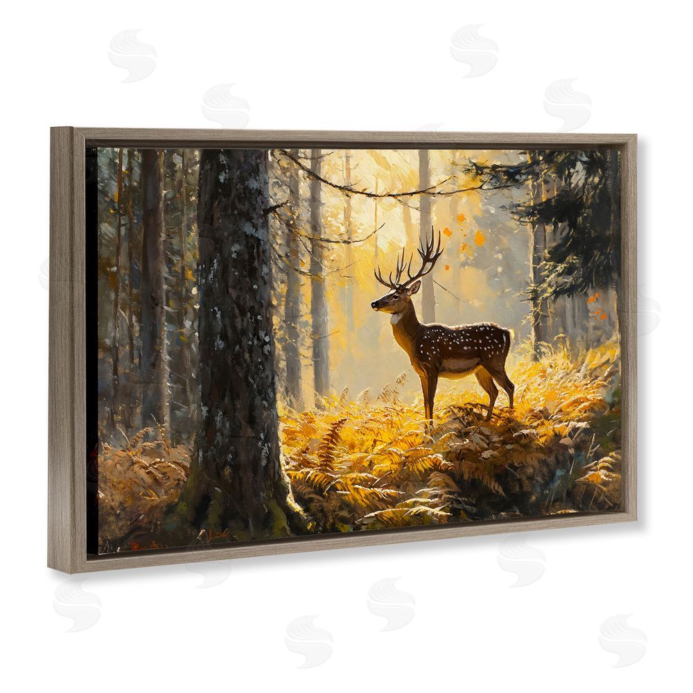 Franklyn Gregory Spotted Stag in Autumn Wilderness Brown Floating Frame Canvas Wall Art Print