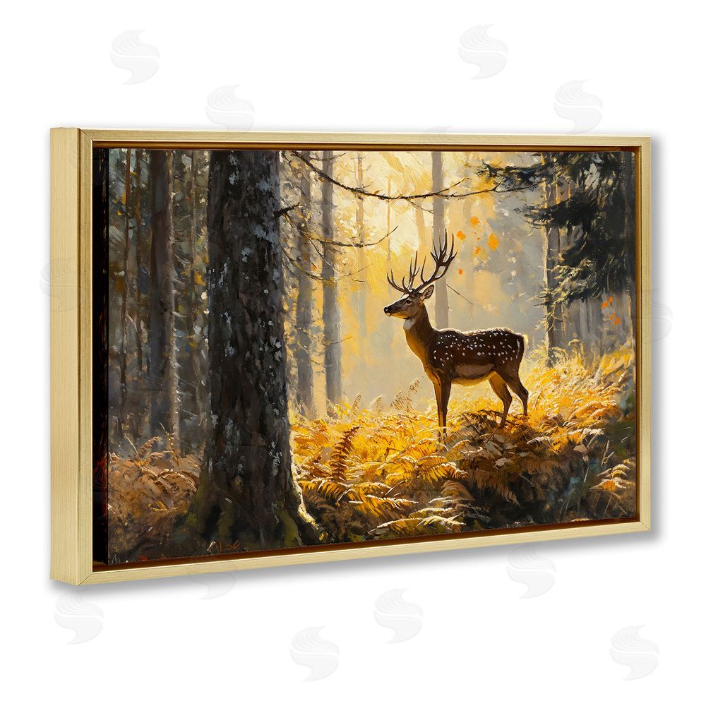 Franklyn Gregory Spotted Stag in Autumn Wilderness Gold Floating Frame Canvas Wall Art Print