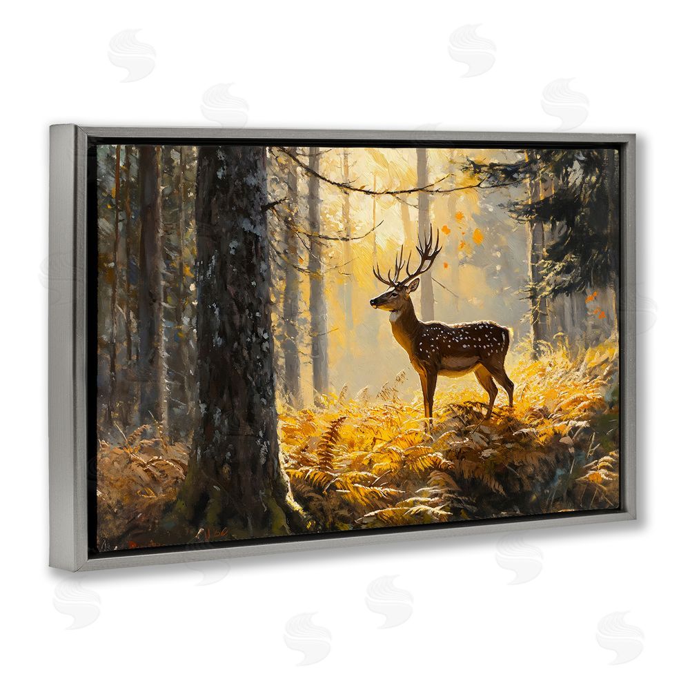 Franklyn Gregory Spotted Stag in Autumn Wilderness Gray Floating Frame Canvas Wall Art Print