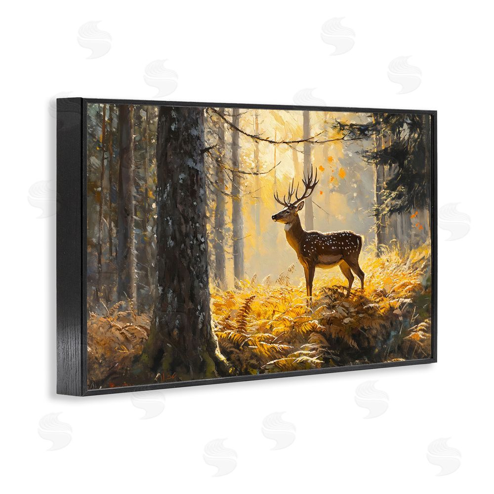 Franklyn Gregory Spotted Stag in Autumn Wilderness Black Framed Giclee Wall Art Print