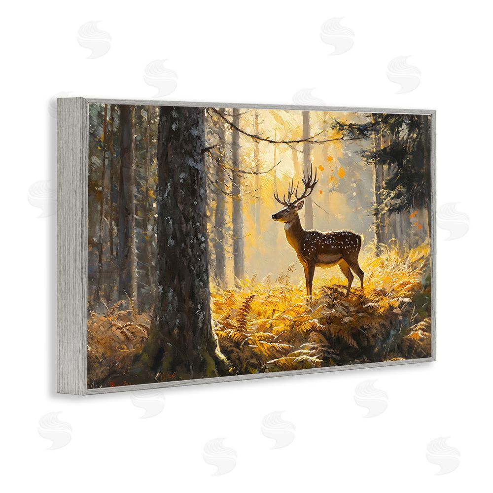 Franklyn Gregory Spotted Stag in Autumn Wilderness Gray Framed Giclee Wall Art Print