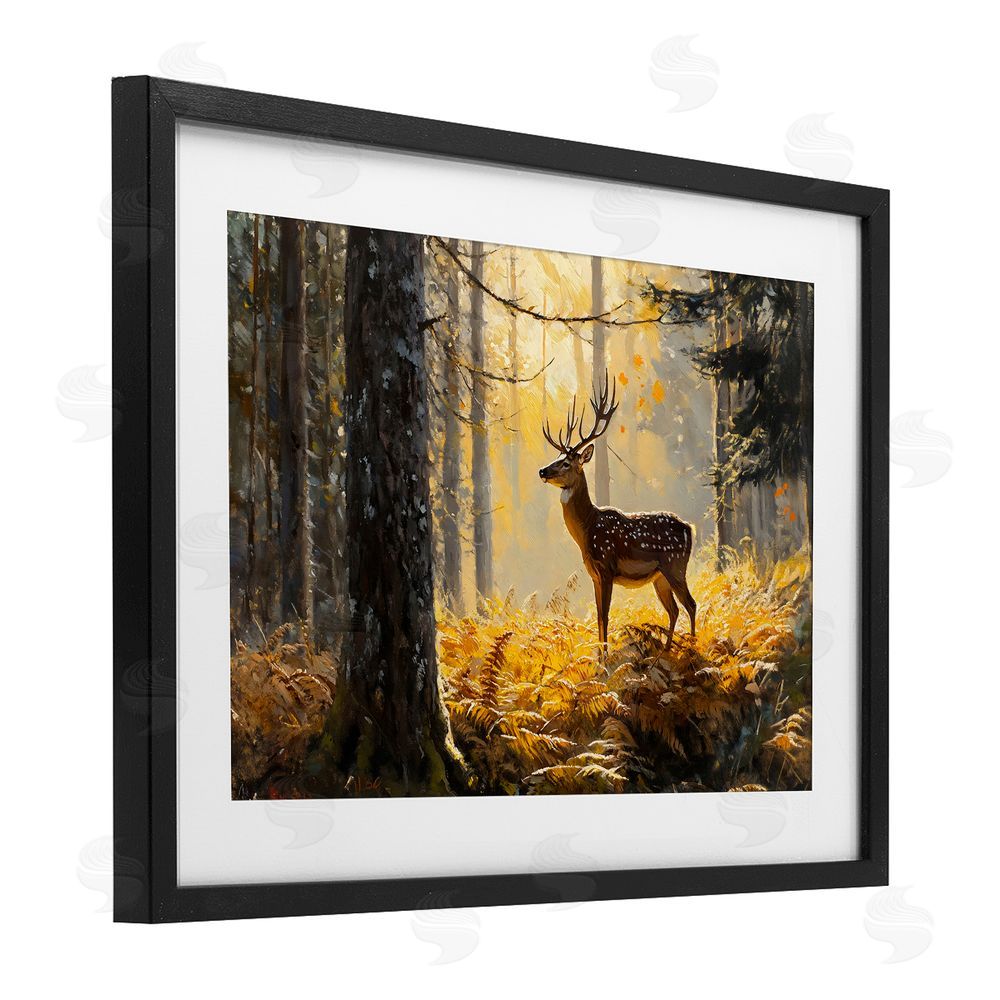 Franklyn Gregory Spotted Stag in Autumn Wilderness Black Framed Print Under Glass with White Mat Wall Art