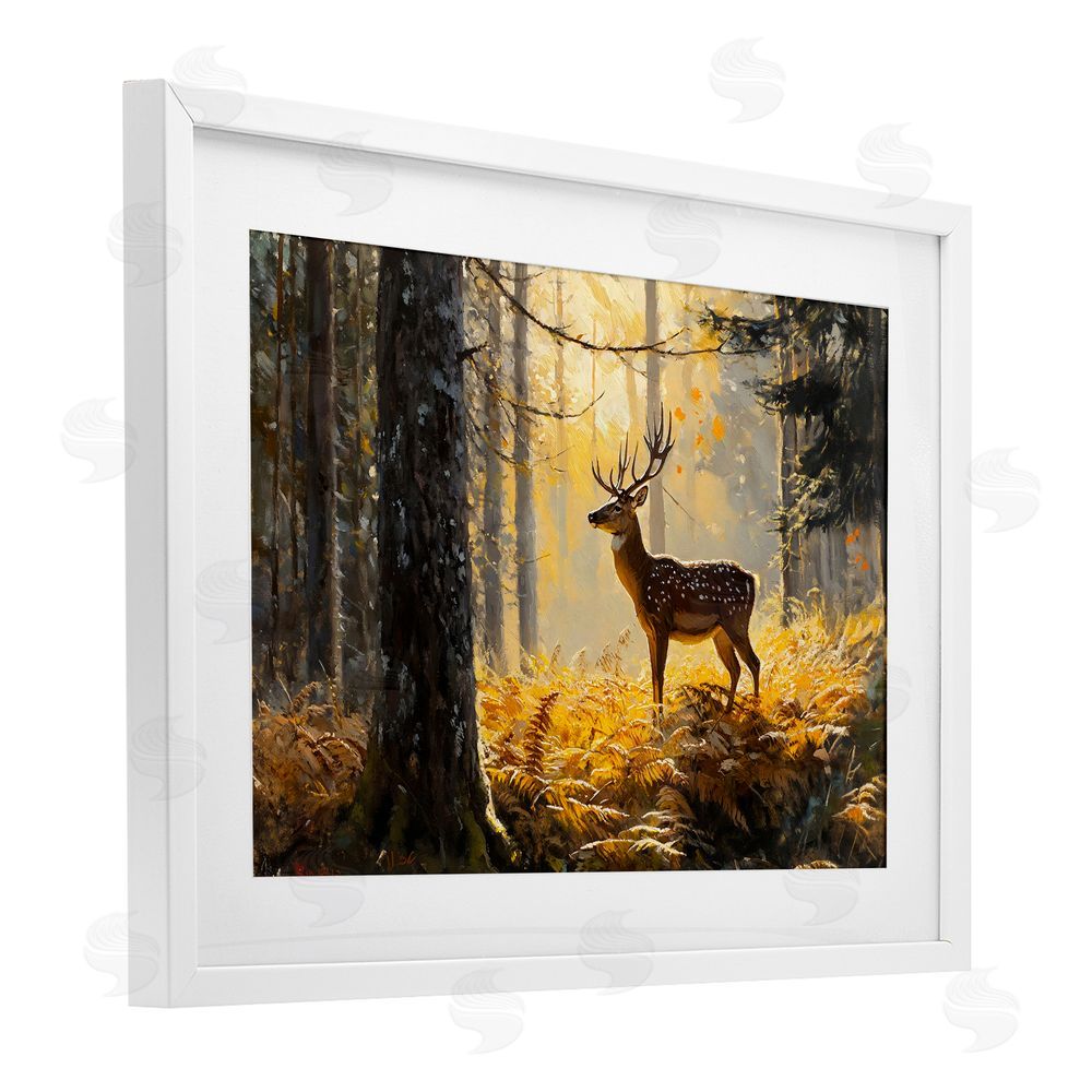Franklyn Gregory Spotted Stag in Autumn Wilderness White Framed Print Under Glass with Mat Wall Art