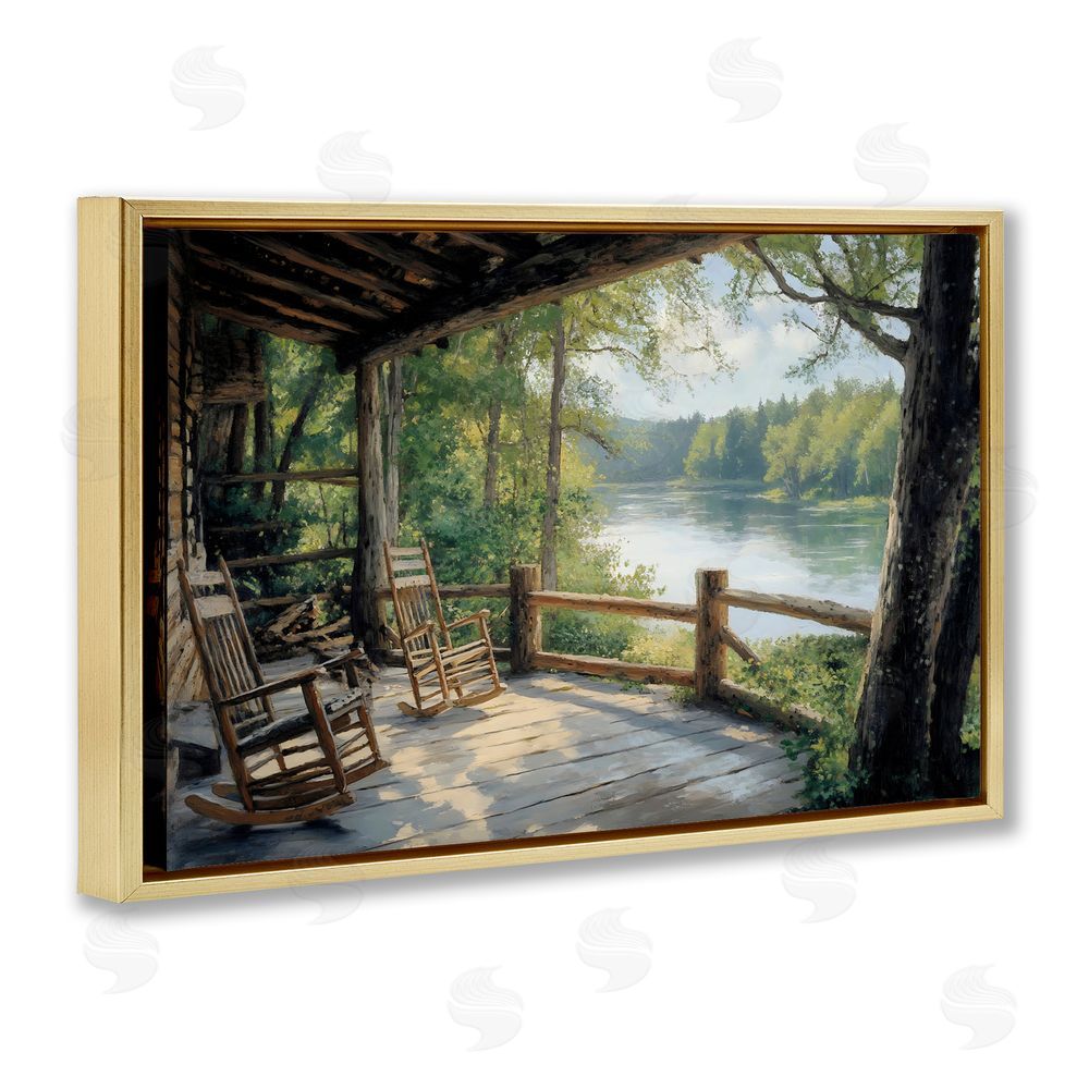 Franklyn Gregory Nature Cabin Views Gold Floating Frame Canvas Wall Art Print