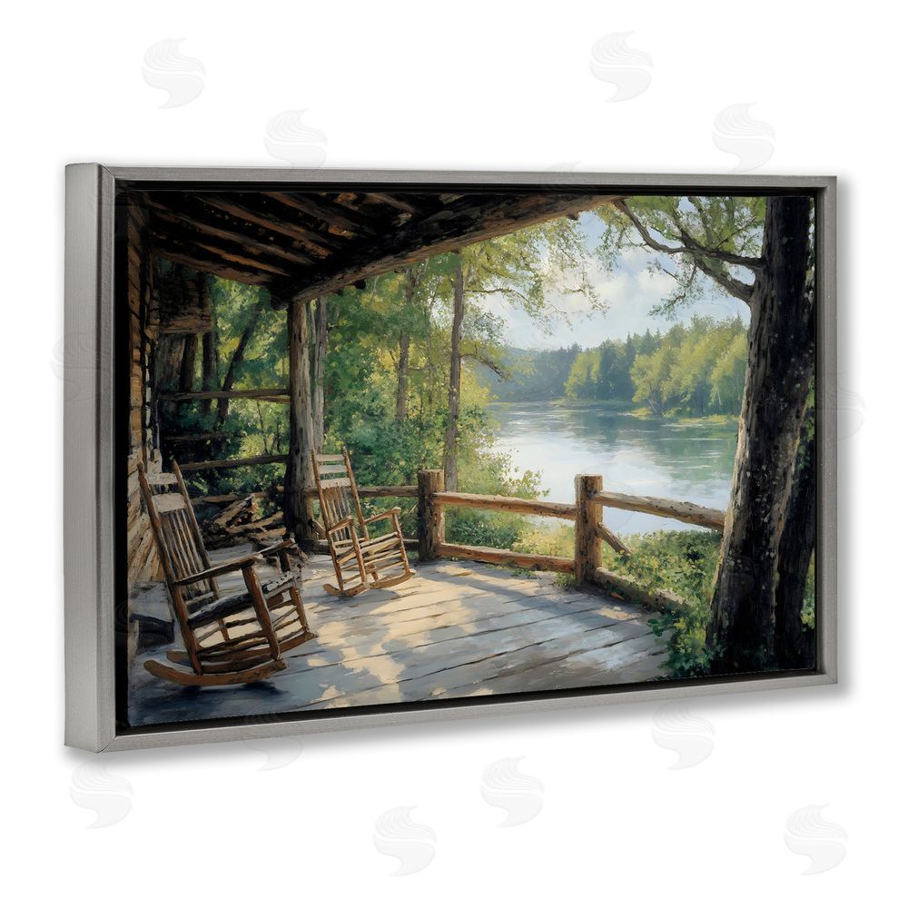 Franklyn Gregory Nature Cabin Views Gray Floating Frame Canvas Wall Art Print