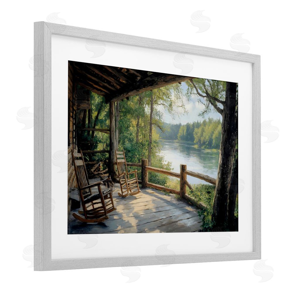Franklyn Gregory Nature Cabin Views Gray Framed Print Under Glass with White Mat Wall Art