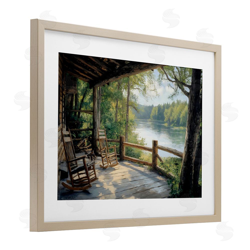 Franklyn Gregory Nature Cabin Views Birch Framed Print Under Glass with White Mat Wall Art