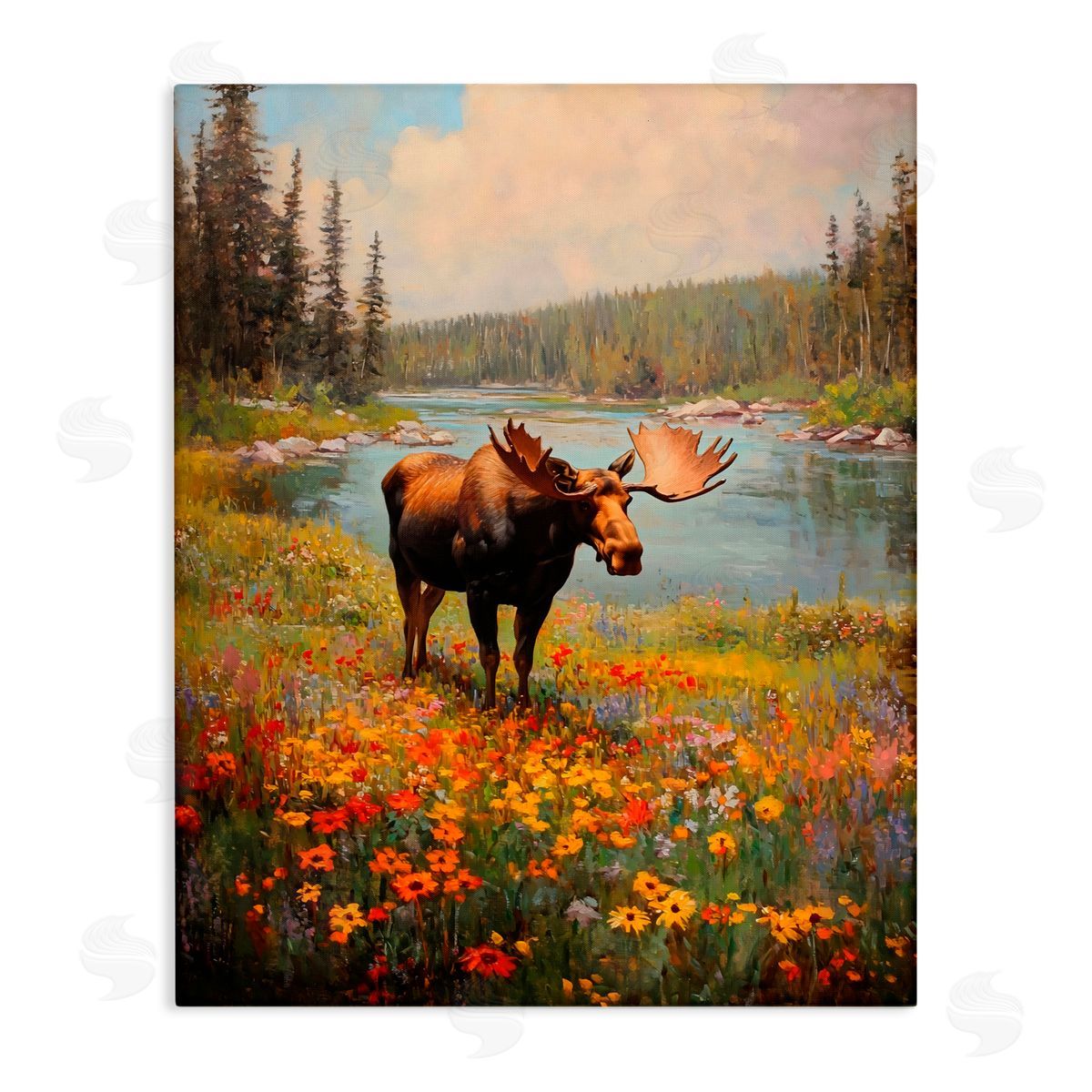 Franklyn Gregory Moose Grazing In The Flowers Canvas Wall Art Print