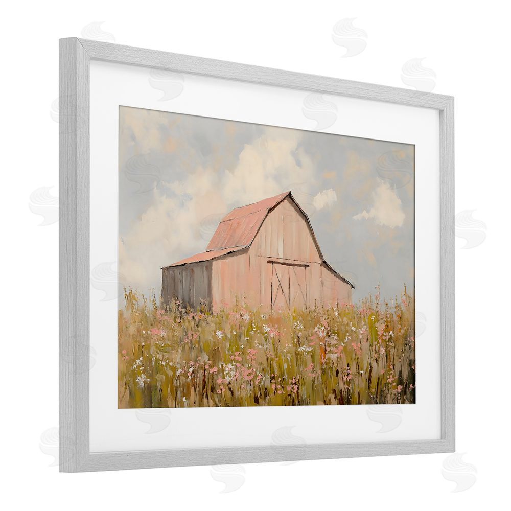 Franklyn Gregory Blush Pink Barn Gray Framed Print Under Glass with White Mat Wall Art