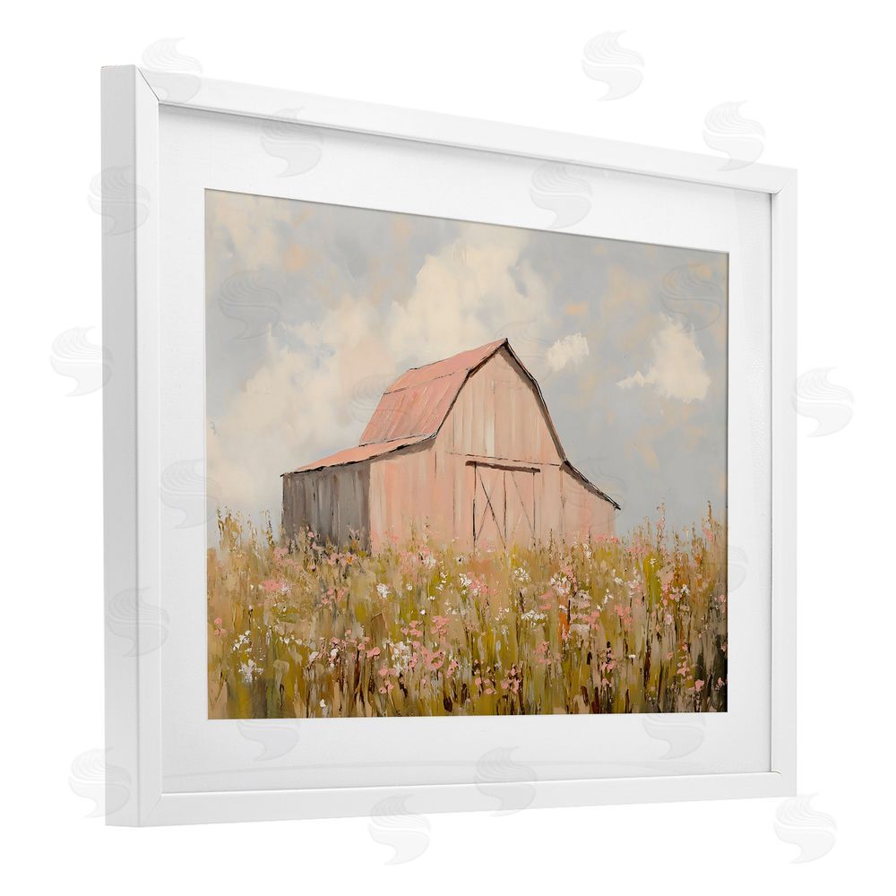 Franklyn Gregory Blush Pink Barn White Framed Print Under Glass with Mat Wall Art