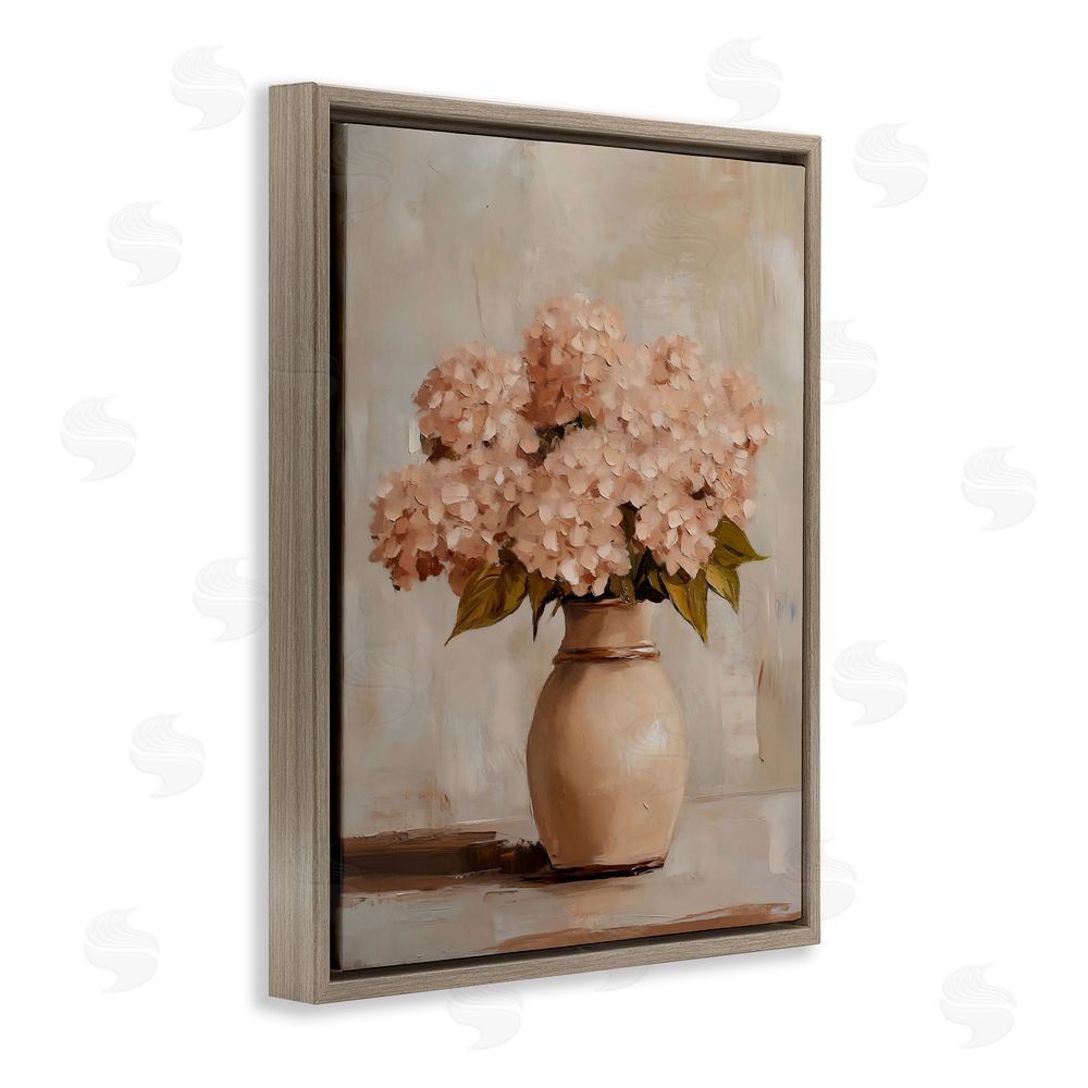 Franklyn Gregory Classic Blush Pink Hydrangeas Brown Floating Frame Canvas Wall Art Print
