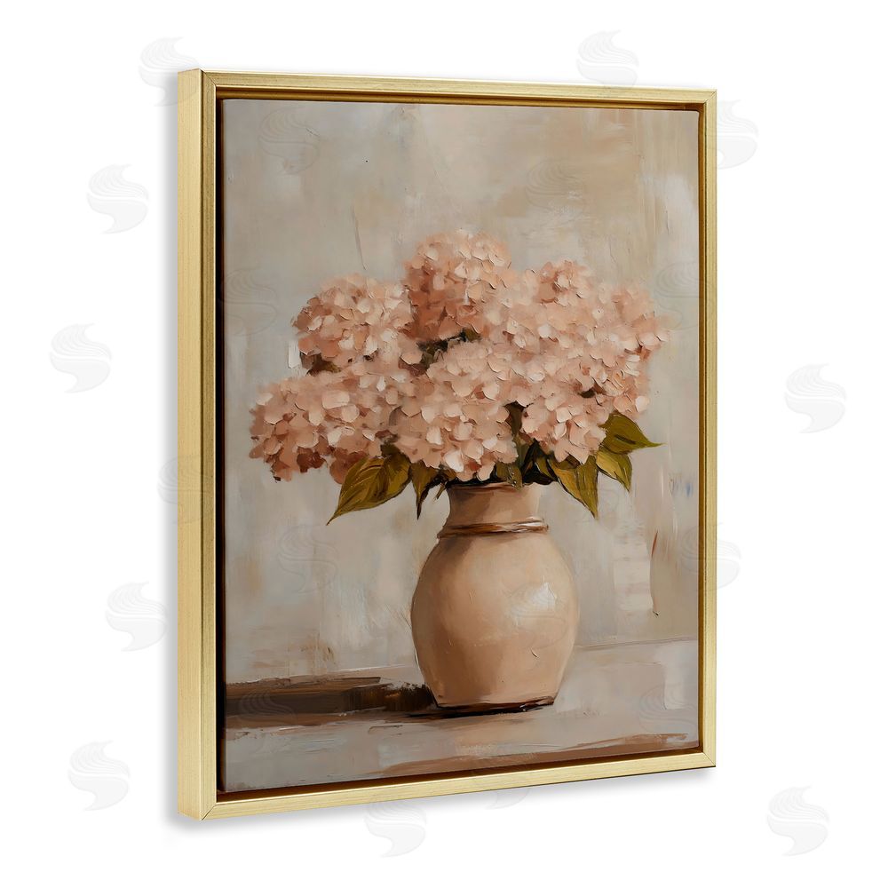 Franklyn Gregory Classic Blush Pink Hydrangeas Gold Floating Frame Canvas Wall Art Print