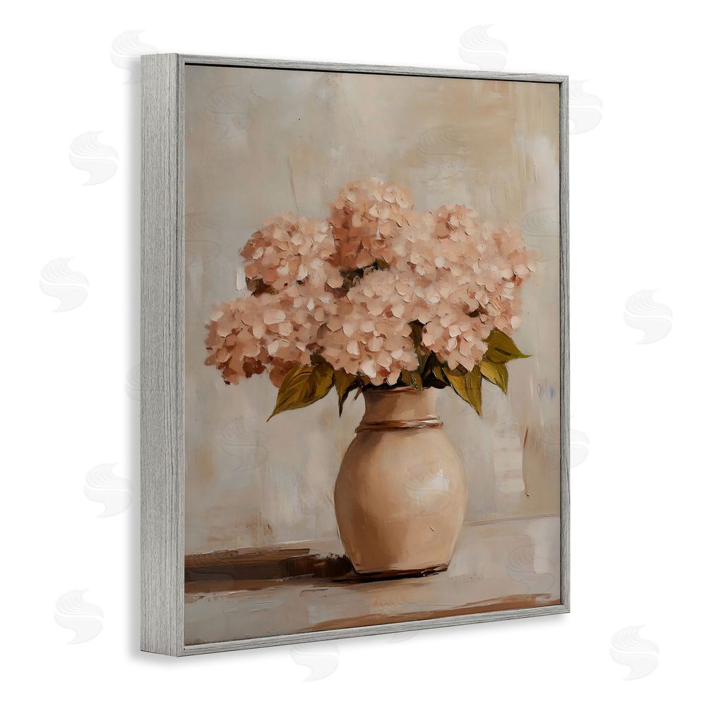 Franklyn Gregory Classic Blush Pink Hydrangeas Gray Framed Giclee Wall Art Print