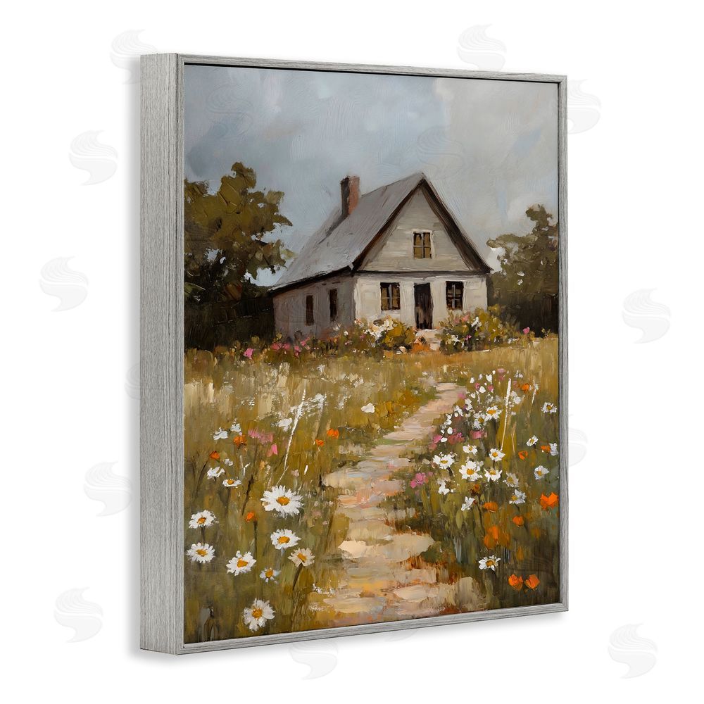 Franklyn Gregory Daisies Up Cottage Path Gray Framed Giclee Wall Art Print