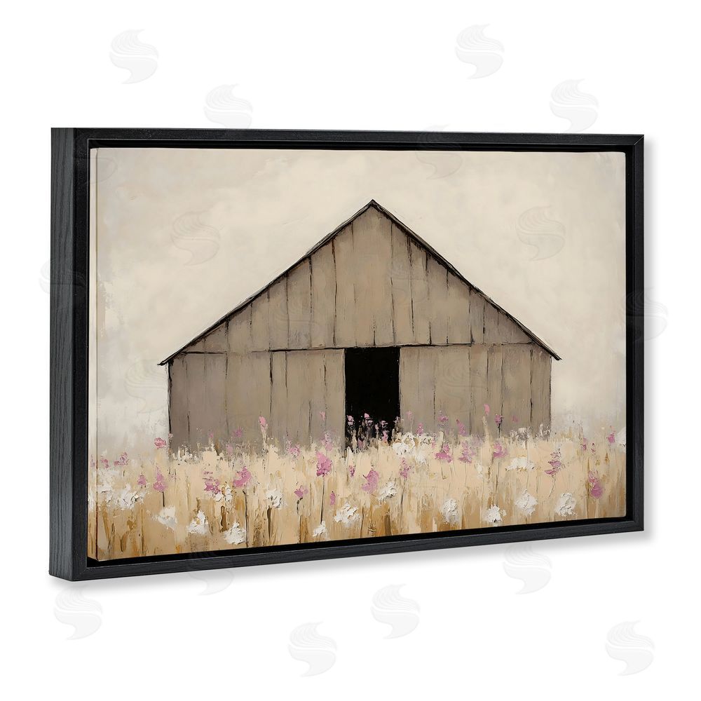 Franklyn Gregory Muted Barn in Meadow Black Floating Frame Canvas Wall Art Print