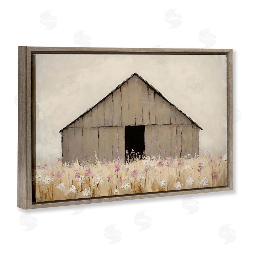 Franklyn Gregory Muted Barn in Meadow Brown Floating Frame Canvas Wall Art Print