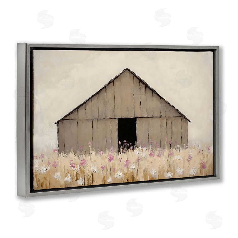 Franklyn Gregory Muted Barn in Meadow Gray Floating Frame Canvas Wall Art Print