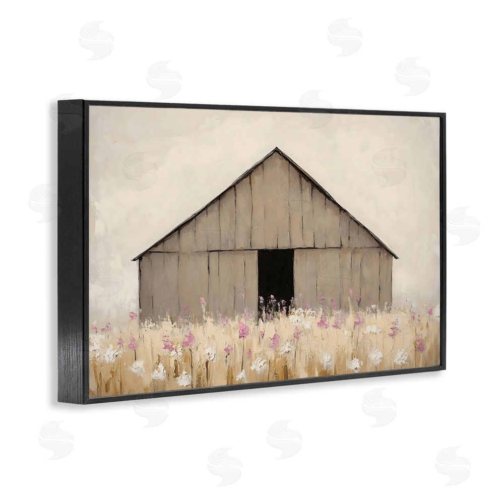 Franklyn Gregory Muted Barn in Meadow Black Framed Giclee Wall Art Print