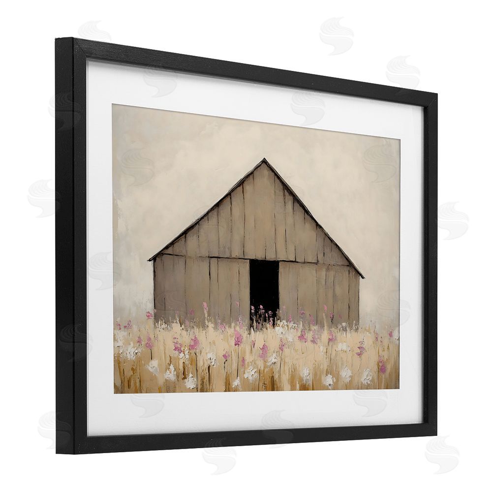 Franklyn Gregory Muted Barn in Meadow Black Framed Print Under Glass with White Mat Wall Art