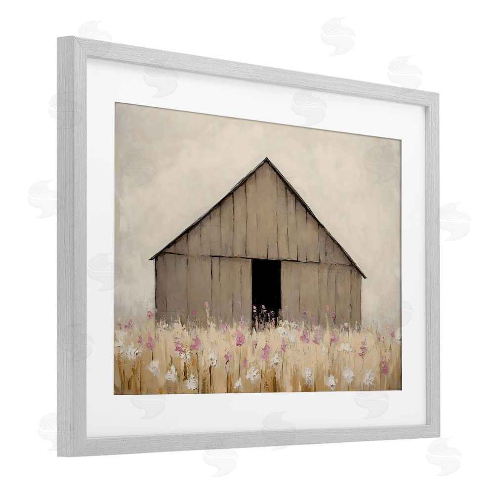 Franklyn Gregory Muted Barn in Meadow Gray Framed Print Under Glass with White Mat Wall Art