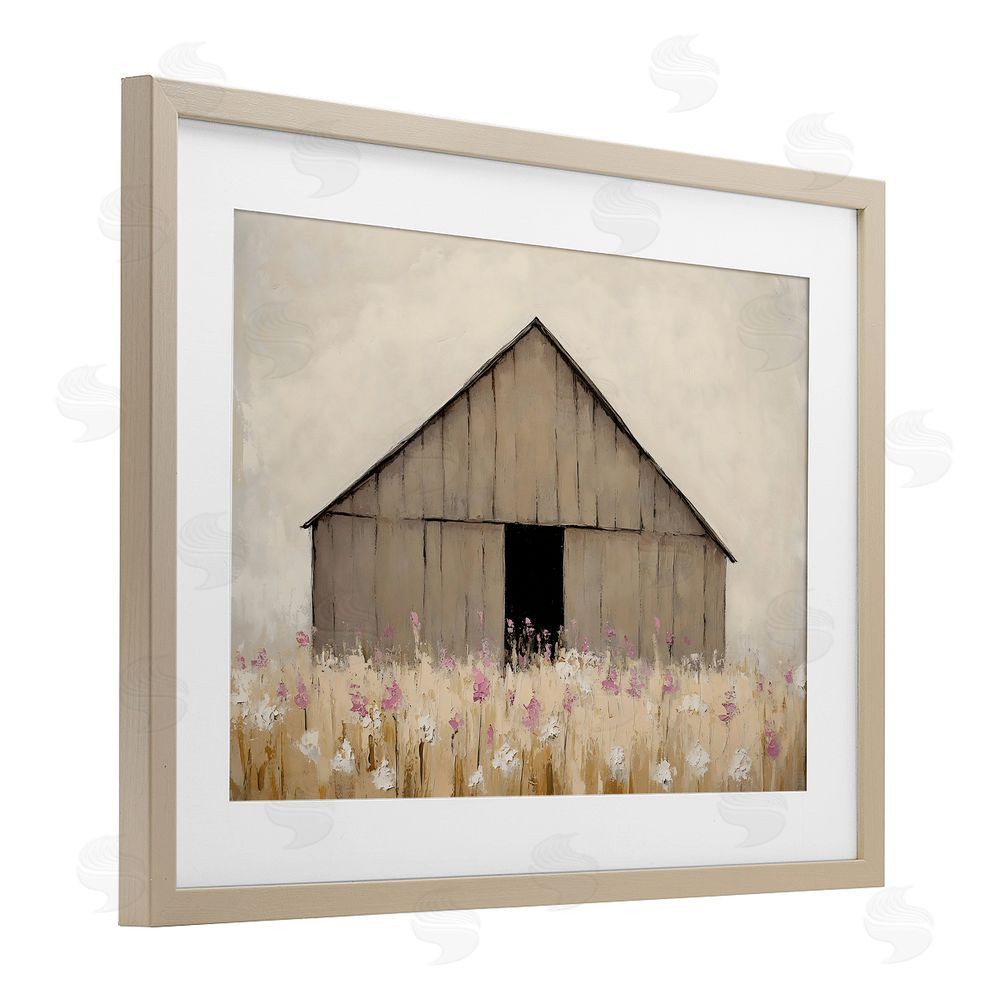 Franklyn Gregory Muted Barn in Meadow Birch Framed Print Under Glass with White Mat Wall Art