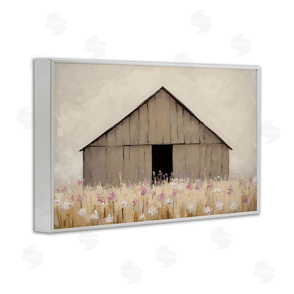 Franklyn Gregory Muted Barn in Meadow White Framed Giclee Wall Art Print