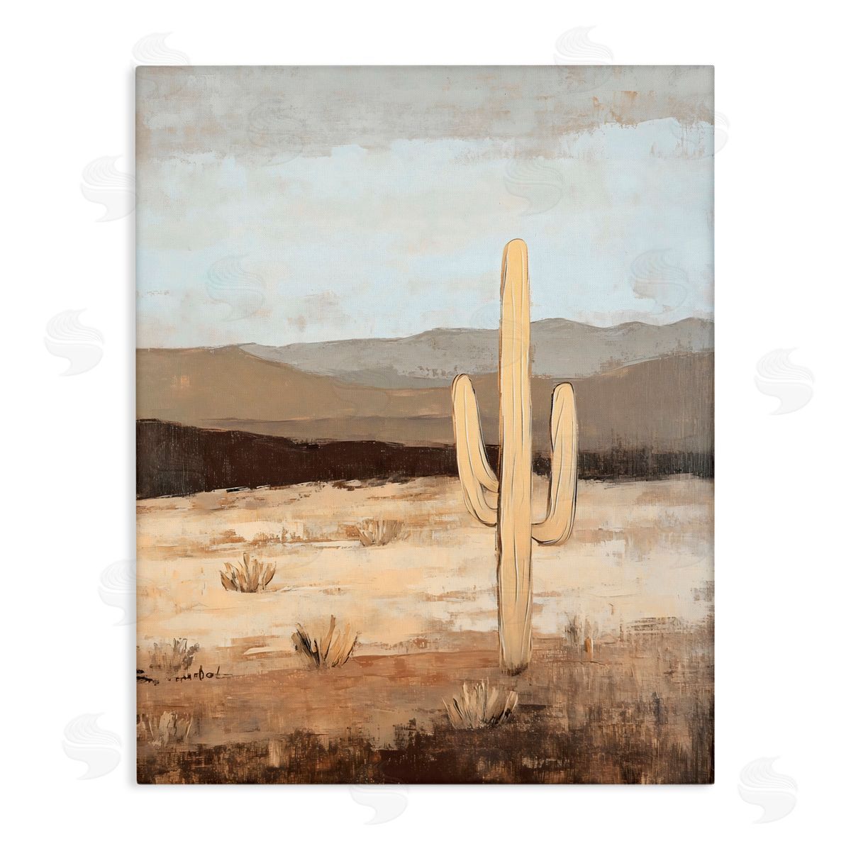 Franklyn Gregory Neutral Western Scene with Cactus Canvas Wall Art Print